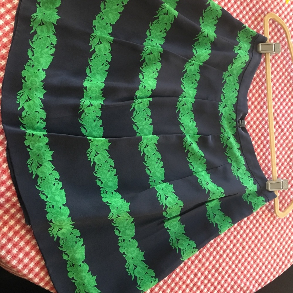 Navy A line skirt with green flowers!